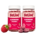 BeLive Elderberry Gummies cu zinc și vitamina C - Supplement de sprijin imun cu vitamina D, A, E, B12 - Gume pentru oase sănătoase și dinți, Vegan, Keto și non-GMO - aroma de zmeură