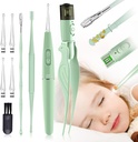 Ureche Instrumente de îndepărtare a urechii,9 Pack Ureche instrument de curăţare a urechii,Ear Pick cu 2 LED-uri,Built-in USB ceara pentru copii şi adulţi