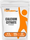 BulkSupplements.com Pulbere de citrat de calciu - Suplimentul de calciu, Biodisponibil ridicat - Fără aromă și gluten, 4,5g per Serving, 100g (3.5 oz) (Pachet de 1)