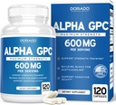Capsulele Alpha GPC Choline - 120 Count, 600mg Servings (Suport de ploaie care susține focus, memorie, motivație, & Energie (al treilea parte testat, Vegan sigur făcut în Statele Unite ale Americii) Suplimentul de suport pentru creier