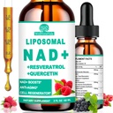 Suplimente NAD pentru femei și bărbați, Liposomal NAD Nicotinamidă Riboside Resveratrol 900mg, TMG, Querbetin, Vitamina B3, Lichid organic NAD Resveratrol Supliment pentru longevitate, Energie, Anti-Aging, Focus