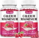 Calciu Magneziu Zinc Gumies-Calciu Magneziu 2:1 Raport cu vitamina D3, K2, B6, B12 pentru rezistența oaselor, funcția musculară și sănătatea nervoasă, formula de extra absorbție, Vegan, aroma de zmeură 120 Gumii