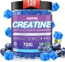 Creatin Monohidrat Gummie pentru bărbaţi şi femei 120 CT - 7200 mg de Creatină Monohidrat per Serving, Creatină masticabile Monohidrat pentru suport muscular şi energie Boost, Zahăr gratuit, Vegan (BlueberryFlavor)