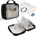 Bijuterii de călătorie Organizator caz bijuterii transparent carte Binder sac pentru cercei, inele, colier, brățară, negru