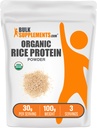 BulkSupplements.com Pudră organică de proteine din orez - Proteină vegetală Vegană, fără aromă - Vegan & Gluten Free, 30g per Serving, 100g (3.5 oz) (Pachet de 1)