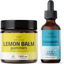 HERBAMAMA Lemon Balm și Ahwagandha Kit - Bundle of Lemon Balm Gummies & Ashwagandha Picături lichide 2 fl oz - Vegan, Non-GMO, Alcool & Gelatină-Free - 2 Pack