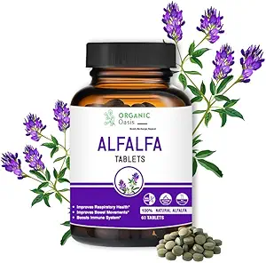 Alfalfa Medicago Sativa Tablete, 60 tablete, Îmbunătățește sănătatea respiratorie și mișcările de intestin, Boosts Immune System,Organic și naturale Superfood Supliment 