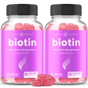 NutraChamps Zahăr gratuit Biotin Gume 10000mcg [Potență ridicată] - păr sănătos, piele și unghii pentru femei, bărbați și copii - 5000mcg în fiecare Gummy - Vegan Health Vitamine Supliment - Raspberry (2-Pack)