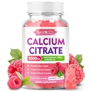 Citrat de calciu Gumies 1000mg m/Vitamina D3, supliment de calciu de mare absorbţie pentru femei şi bărbaţi, Plus Magneziu, Potasiu, Zinc pentru musculare şi imune, Sugar-Free, Aroma de zmeură, 60 Conte