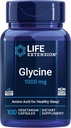 Life Extension Glycine, 1000 mg, Amino Acid That Promotes Healthy Sleep, Gluten-Free, Non-GMO, Vegetarian, 100 Capsules