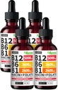 (4 Pack) Vitamina B12 și B6 picături lichide, B12 Complex de vitamina B sublingual - B 12 Vitamina 5000mcg - B12 Metilcobalamină pentru energie, creier, și suport cardiac cu 27,200 mcg, căpșuni, 80 Serviri