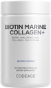 Codeage Biotin Marine Colagen Peptides - Salbatice-Caught Marine Colagen Tipuri I & III, Biotin, Vitamine C & E, Acid hialuronic, Aminoacidi, Fructe și Herb Blend, Non-GMO - 120 capsule