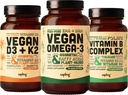 Omega Vegan 3 180 Softgels & Vegan D3 + K2 & Vitamin B Complex Bundle - Acid gras pe bază de plante DHA & EPA, 4000 UI vitamina D3 și 100mcg Vitamina K2, vitaminele esențiale B