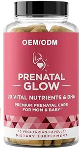 Glow prenatal Vital Nutrients & DHA - Premium Prenatal Care pentru mama si copilul prenatal pentru femei pentru a sprijini dezvoltarea fetală, O sarcină mai plăcută 1 lună Provizii 60 capsule