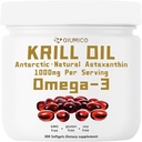 Antarctica Krill supliment ulei, bogat în Omega-3s EPA, DHA & Astaxanthin, 1000mg per servire, Supliment pentru inima si imunitate, 300 Soft-Gels