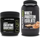 NutraBio Creatin Monohidrat, Nearomated, 150g și Whey Proteine Izolat, Scorțișoară zahăr gogoși, Supliment Bundle - Energie musculară, Lean musculare creștere, recuperare, și puterea