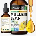 BIO KRAUTER Mullein Leaf Extract pentru plămâni 2 Fl. Oz - 28 zile de aprovizionare - Mullein picături pure pentru Lung Cleanse & Detox - Suplimente respiratorii Vegan - non-GMO, fără zahăr și alcool