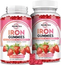 Gume de fier - cu calciu, zinc, Folate & vitamina B12, C, B6 pentru adulți și copii - Blood Builder & Energy Support pentru deficit de fier, anemie, Vegan - 2 Pack Aromă de căpșuni,60 Gummies
