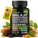 Capsulele Shilajit și Ashwagandha, 8-in-1 Multivitamine vegetale pentru bărbați și femei, cu Rhodiola Rosea, Ginseng și Stinging Nettle, Shilajit pentru bărbați și femei