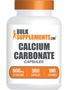 BulkSupplements.com Capsule carbonate de calciu - Supliment carbonat de calciu, Carbonat de calciu 500mg - Supliment de calciu, Gluten gratuit, 2 capsule per Serving, 360 capsule (Pachet de 1)