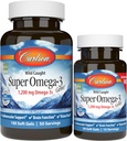 Carlson - Super Omega-3 Gems, 1200 mg Omega-3 acidi grasi cu EPA si DHA, ulei norvegian de peste prins salbatic Omega 3 Supliment, Sustenabil sursa Omega 3 ulei de peste, 100+30 Softgels