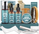 Barbă Kit,Beard Grooming Kit pentru bărbați W / Straight Razor,2 PACK Beard Oil, Wash, Balsam, Brush, Comb, Foarfece Mens Cadouri de ziua de naștere pentru bărbați Iubit Bărbier Trimming Kit