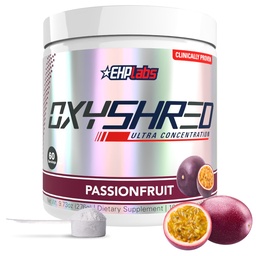 EHP Labs OxyShred Pre Pudră de antrenament și supliment de shredding - Preworkout pulbere cu L Glutamina și acetil L Carnitina, Energetic Boost Drink - Passionfruit, 60 Servings