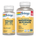 SOLARAY Vitamina D3 K2 şi glicinat de magneziu - Bone Health Bundle - Absorbţie de calciu, nervi, inimă şi suport imun w/ 5000 UI vitamina D, 350 mg Magneziu Chelated, 60- Day Guarantee, 60ct/ 120ct