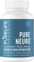 PureLife Organics Pure Neuro - Supliment pentru eliminarea ceata cerebrala, suport de memorie și concentrare Îmbunătățire - 30 zile de aprovizionare - 60 capsule Vegan & Gluten-Free - Doctor Formulat pentru Brain Health Support