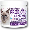 Total DigestTM Feline Probiotice și enzime, All-Natural Digestive System Dietery Supplement Formula pentru pisici (120 Servings)