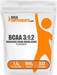 BulkSupplements.com BCAA 3:1:2 Pulbere - Suplimente BCAA, lanț ramificat Aminoacids pulbere - fără aromă și gluten, 1.5g per Serving, 500g (1.1 lbs) (Pachet de 1)