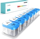 Daviky Large Pill Organizator 2 ori pe zi - XL Pill Box 7 zile, Deţinătorul de vitamine mari cu 7 Compartimente detaşabile AM/PM, Container mare suplimentar pentru utilizare săptămânală sau zilnică (albastru)