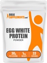 BulkSupplements.com Pudră de proteine albe de ou - Pulbere albă de ou, Proteină fără lactoză - fără aromă și lactate, 30g per Serving, 1kg (2,2 lbs) (Pachet de 1)