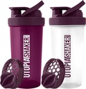 Utopia Home Proteine Shaker Sticla - (Pachet de 2) 28-Ounce Sticle Shaker pentru amestecuri de proteine - Fitness Sports Classic Proteine Mixer Shaker Sticla (Plum & Clear/Plum)