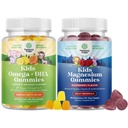 Bundle de Gume Omega DHA pentru copii - acizi grasi Omega 3 6 9 cu vitamina C pentru creier, Imunitate & Viziune si copii Gummie de magneziu - Mag Citrate pentru sanatate nervoasa Muschii si suport cardiac sanatos