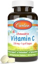 Carlson - Kid Chewable Vitamina C, 250 mg, 1 g de Sugars, Immune Support & Optimal Wellness, Antioxidant, Tangerine, 60 Vegetarian Tablets