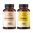 HERBAMAMA Ashwagandha și Mullein Kit - Bundle of 1500 mg Ashwagandha Root & 1200 mg Mullein Leaf Capsule 100 Caps - Vegan, Non-GMO, Sugar & Alcool-Free - 2 Pack
