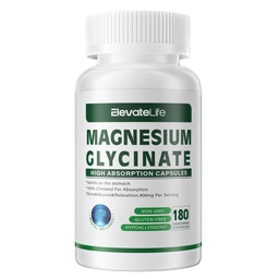 Glicinat de magneziu 400 MG per Serving 100% Chelated for High Absorbtion, Gentle On Stomac, Non-GMO, 180 Capsule vegetariene