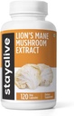 STAY ALive Lions Mane Supliment capsule 1000mg, 30:1 Extract g/Beta Glucans, 100% Corp de fructe, Pure Lions Mane pulbere pentru bărbați și femei, 120 pastile, non-GMO & Gluten-gratuit supliment ciuperci