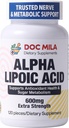 Alpha Acid lipoic 600mg 120 Caplete - Nervi Sciatica Suport neuropatie periferică - Gluten gratuit, Vegan & Non-GMO pentru adulți