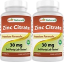 Cele mai bune naturale de zinc 30 mg Suplimente (ca Zinc Citrate) - zinc Vitamine pentru adulți Suport imun - 120 comprimate (120 Conte (Pachet de 2))