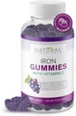 Gume de fier cu vitamina C - Supliment de fier masticabil pentru anemie de deficienta de fier, Suportul celulelor rosii din sange, Energie, Functie imuna, Sănătatea creierului, Absorbtie Max, Aroma de struguri, 180 Gume Vegane