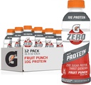 Gatorade Zero cu proteine, izolat de proteine 10g Whey, Zahar Zero, Electroliti, Punch de fructe, 16,9 Fl Oz, 12 Pack