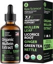 Picături organice Mullein pentru plămâni - Suport respirator & Mucus Relief - Detoxifiere pulmonara pentru fumatori: Mullein Leaf Extract, Licorice, Ginger, Oregano & Nettle Leaf, Cimbru - Lung Cleanse Herbal Extract, 2oz