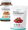 Turmeric & Cranberry Powder (3-Month Supply) Berry Turmeric Blend Bundle of Organic Turmeric Curcumin with Black Pepper & Ginger (120 Caps) & Organic Cranberry concentrat Extract de pulbere (100 Scoop)