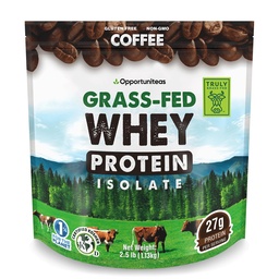 Opportuniteas Grass Fed Coffee Whey Proteine Izolate Pulbere - 27g Pulbere de proteine fără îndulcitori artificiali, Vaci Hormone-Free, Non OMG - 2,5lb