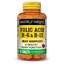 MASON NATURAL Acid folic cu B,6 & B,12, 90 de zile de aprovizionare, susține sănătatea cardiacă normală și funcția metabolică