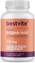 BESTVITE R-Lipoic Acid 100mg stabilizat cu Bio-Enhanced® Na-RLA (120 Capsule vegetariene) No Stearates - No Flow Agents - Vegan - Non-GMO - Gluten Free