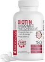 Bronson Biotin 10000 MCG Lozenges Dizolvare rapidă de înaltă potenţă susţine parul, piele şi unghii mixt aroma Berry - non-GMO, 180 Visenge vegetariene