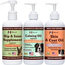 Natural Dog Company Wellness Bund$le pentru câini, produse alimentare Toppers, suplimente lichide cu (1) Skin & Coat Oil, (1) Liquid Glucosamine, (1) Ulei de calmare